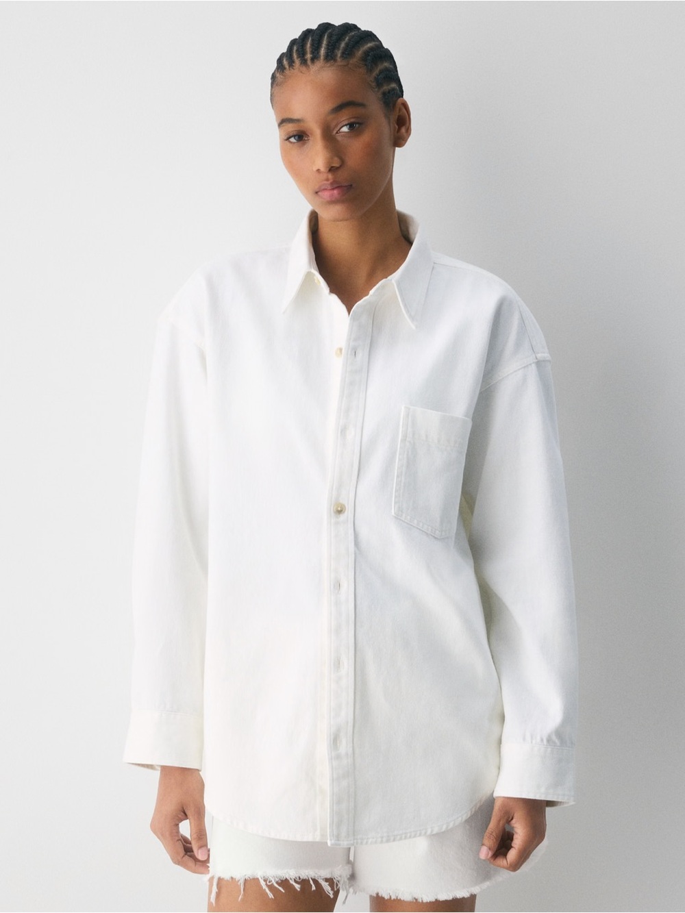 Aritzia Denim Forum ’80s Comfy Oversized Denim Shirt White Size L Preppy